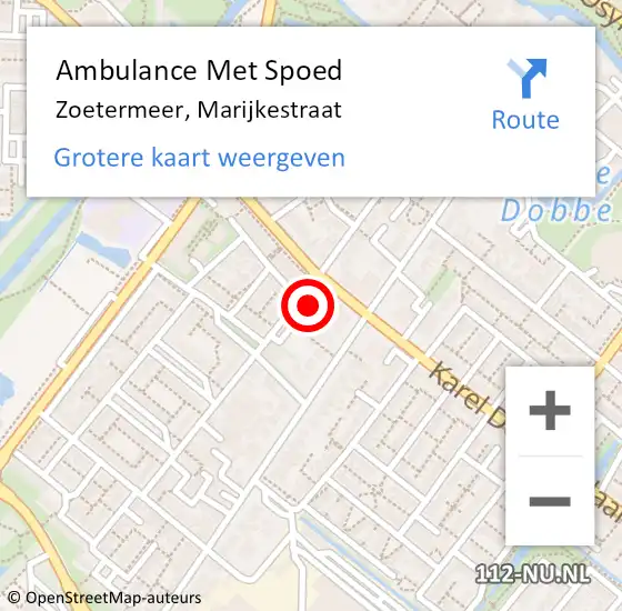 Locatie op kaart van de 112 melding: Ambulance Met Spoed Naar Zoetermeer, Marijkestraat op 7 april 2022 14:08