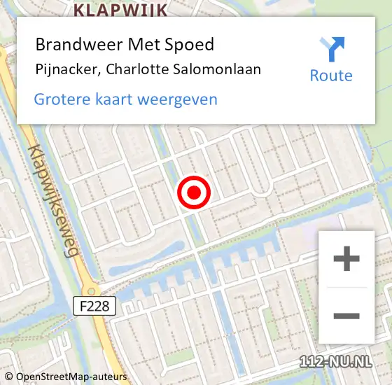 Locatie op kaart van de 112 melding: Brandweer Met Spoed Naar Pijnacker, Charlotte Salomonlaan op 7 april 2022 14:15