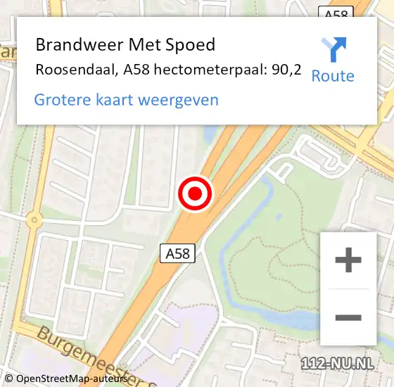Locatie op kaart van de 112 melding: Brandweer Met Spoed Naar Roosendaal, A58 hectometerpaal: 90,2 op 7 april 2022 14:29