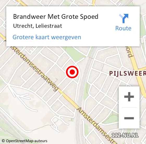 Locatie op kaart van de 112 melding: Brandweer Met Grote Spoed Naar Utrecht, Leliestraat op 7 april 2022 14:34