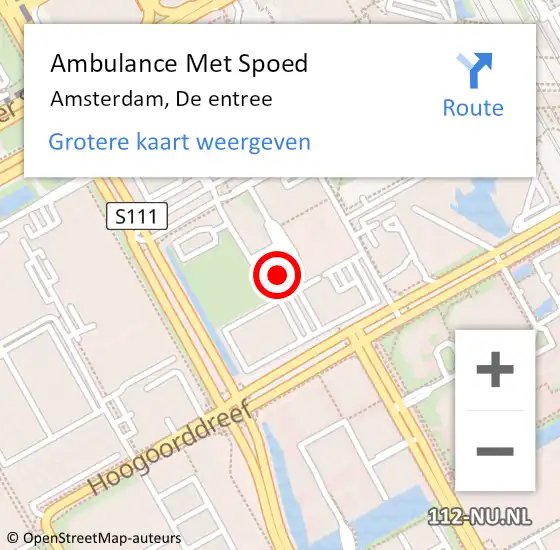 Locatie op kaart van de 112 melding: Ambulance Met Spoed Naar Amsterdam-Zuidoost, De entree op 7 april 2022 14:34