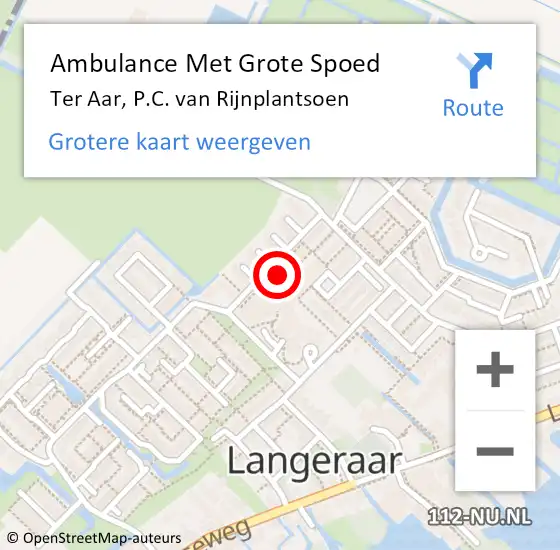 Locatie op kaart van de 112 melding: Ambulance Met Grote Spoed Naar Ter Aar, P.C. van Rijnplantsoen op 7 april 2022 14:41