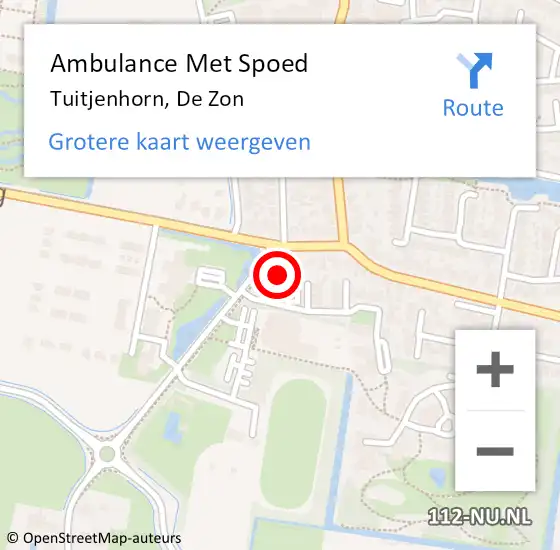 Locatie op kaart van de 112 melding: Ambulance Met Spoed Naar Tuitjenhorn, De Zon op 7 april 2022 14:42