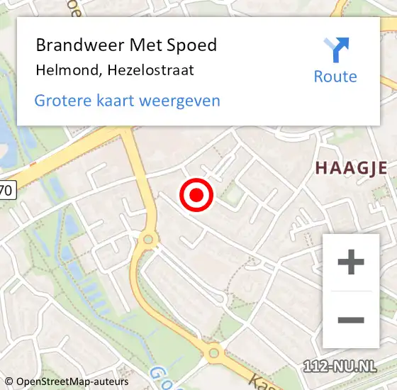 Locatie op kaart van de 112 melding: Brandweer Met Spoed Naar Helmond, Hezelostraat op 7 april 2022 14:54