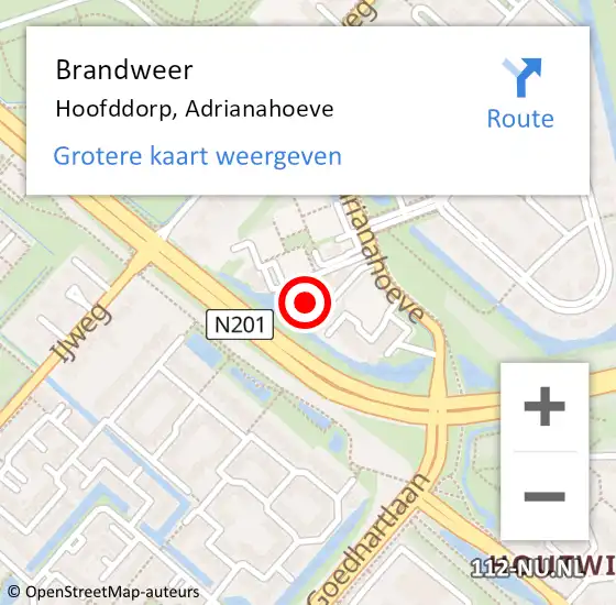 Locatie op kaart van de 112 melding: Brandweer Hoofddorp, Adrianahoeve op 7 april 2022 14:55