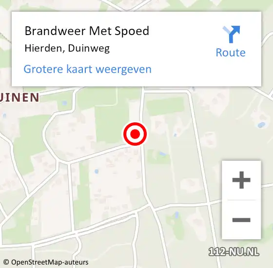 Locatie op kaart van de 112 melding: Brandweer Met Spoed Naar Hierden, Duinweg op 7 april 2022 14:56