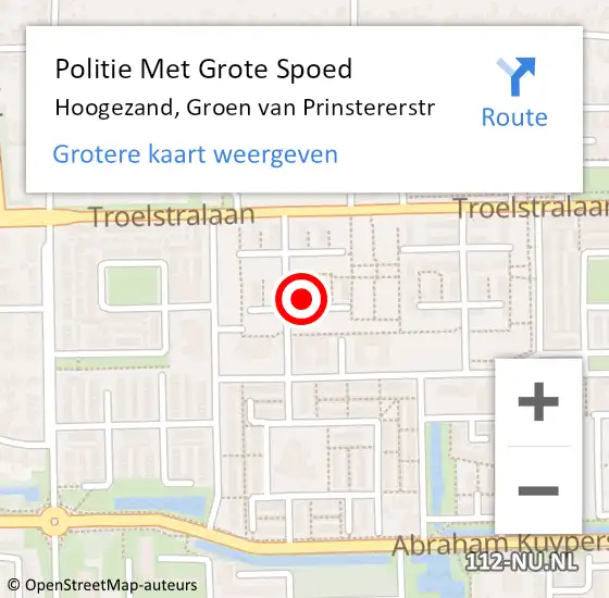 Locatie op kaart van de 112 melding: Politie Met Grote Spoed Naar Hoogezand, Groen van Prinstererstr op 7 april 2022 14:57