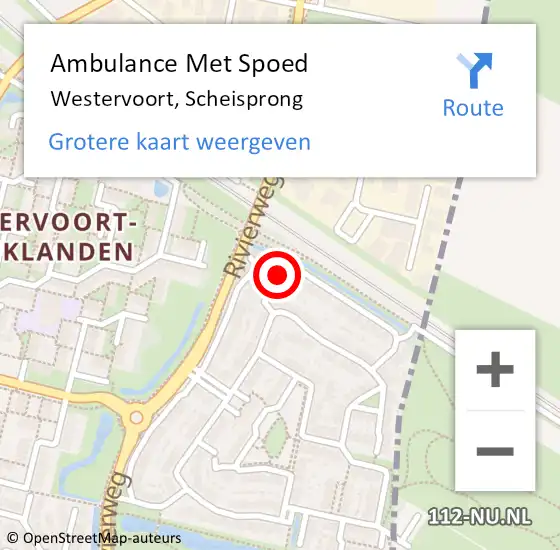 Locatie op kaart van de 112 melding: Ambulance Met Spoed Naar Westervoort, Scheisprong op 7 april 2022 15:01