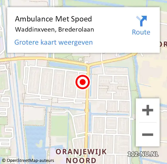 Locatie op kaart van de 112 melding: Ambulance Met Spoed Naar Waddinxveen, Brederolaan op 7 april 2022 15:11