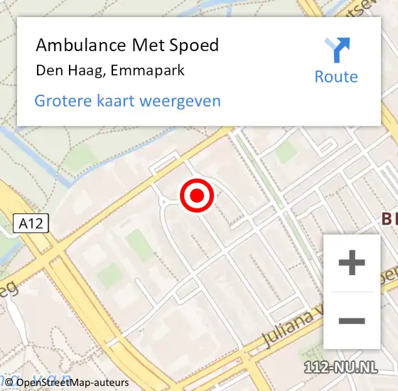 Locatie op kaart van de 112 melding: Ambulance Met Spoed Naar Den Haag, Emmapark op 7 april 2022 15:29
