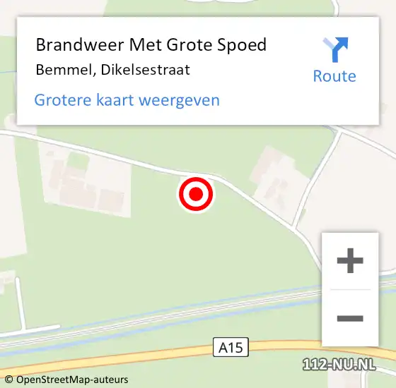 Locatie op kaart van de 112 melding: Brandweer Met Grote Spoed Naar Bemmel, Dikelsestraat op 7 april 2022 15:31