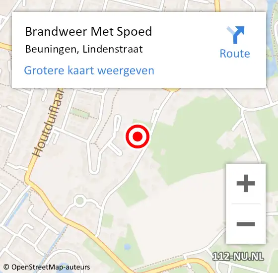 Locatie op kaart van de 112 melding: Brandweer Met Spoed Naar Beuningen, Lindenstraat op 7 april 2022 15:51