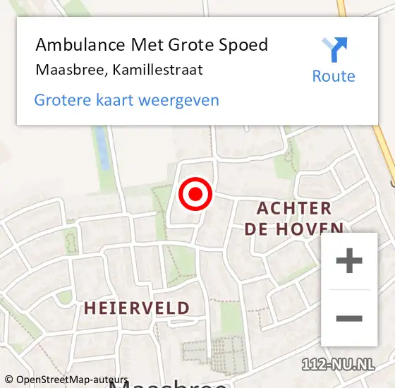 Locatie op kaart van de 112 melding: Ambulance Met Grote Spoed Naar Maasbree, Kamillestraat op 13 juli 2014 17:21