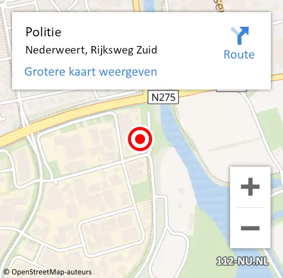 Locatie op kaart van de 112 melding: Politie Nederweert, Rijksweg Zuid op 7 april 2022 15:57