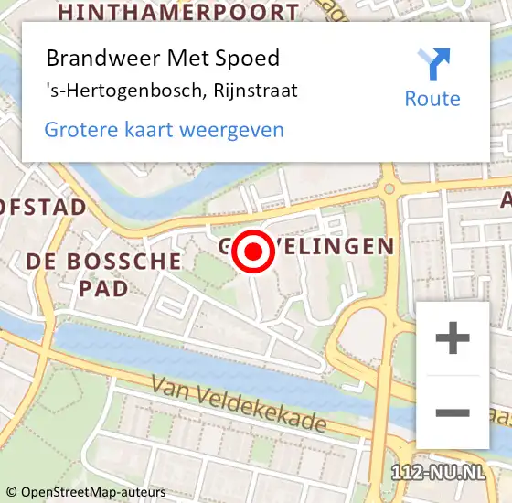 Locatie op kaart van de 112 melding: Brandweer Met Spoed Naar 's-Hertogenbosch, Rijnstraat op 7 april 2022 16:26