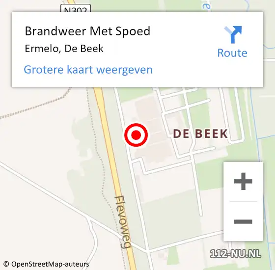 Locatie op kaart van de 112 melding: Brandweer Met Spoed Naar Ermelo, De Beek op 7 april 2022 16:31