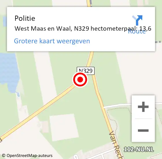 Locatie op kaart van de 112 melding: Politie West Maas en Waal, N329 hectometerpaal: 13,6 op 7 april 2022 16:48