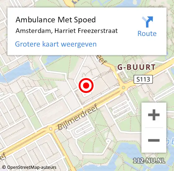 Locatie op kaart van de 112 melding: Ambulance Met Spoed Naar Amsterdam-Zuidoost, Harriet Freezerstraat op 7 april 2022 16:51