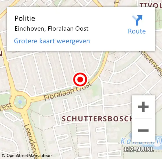 Locatie op kaart van de 112 melding: Politie Eindhoven, Floralaan Oost op 7 april 2022 16:53