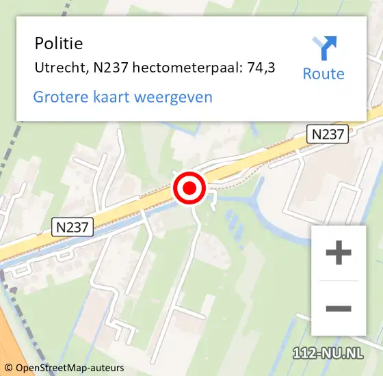 Locatie op kaart van de 112 melding: Politie Utrecht, N237 hectometerpaal: 74,3 op 7 april 2022 16:54