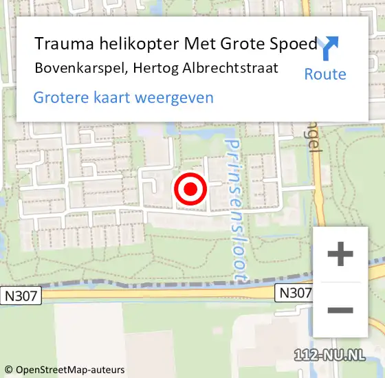 Locatie op kaart van de 112 melding: Trauma helikopter Met Grote Spoed Naar Bovenkarspel, Hertog Albrechtstraat op 7 april 2022 16:56