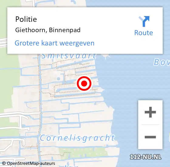 Locatie op kaart van de 112 melding: Politie Giethoorn, Binnenpad op 7 april 2022 17:02