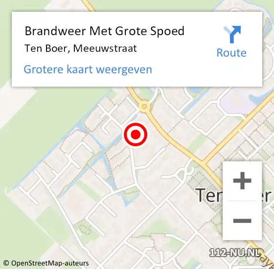 Locatie op kaart van de 112 melding: Brandweer Met Grote Spoed Naar Ten Boer, Meeuwstraat op 7 april 2022 17:31