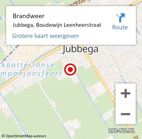 Locatie op kaart van de 112 melding: Brandweer Jubbega, Boudewijn Leenheerstraat op 7 april 2022 17:32