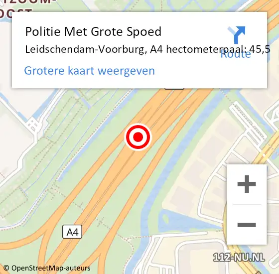 Locatie op kaart van de 112 melding: Politie Met Grote Spoed Naar Leidschendam-Voorburg, A4 hectometerpaal: 45,5 op 7 april 2022 17:39