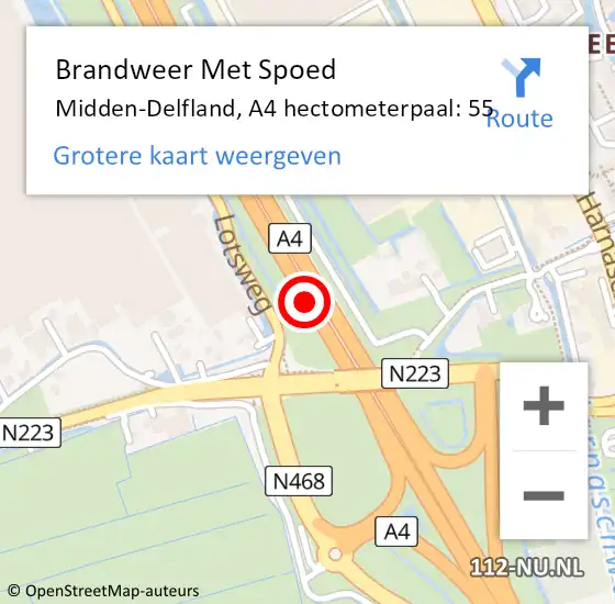 Locatie op kaart van de 112 melding: Brandweer Met Spoed Naar Midden-Delfland, A4 hectometerpaal: 55 op 7 april 2022 17:47