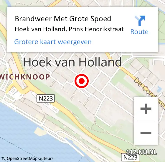 Locatie op kaart van de 112 melding: Brandweer Met Grote Spoed Naar Hoek van Holland, Prins Hendrikstraat op 7 april 2022 18:09