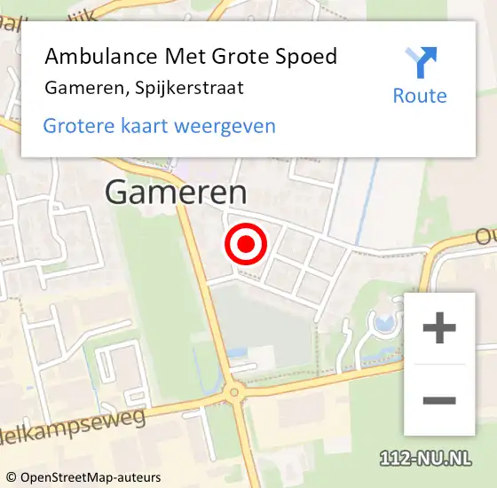 Locatie op kaart van de 112 melding: Ambulance Met Grote Spoed Naar Gameren, Spijkerstraat op 7 april 2022 18:13