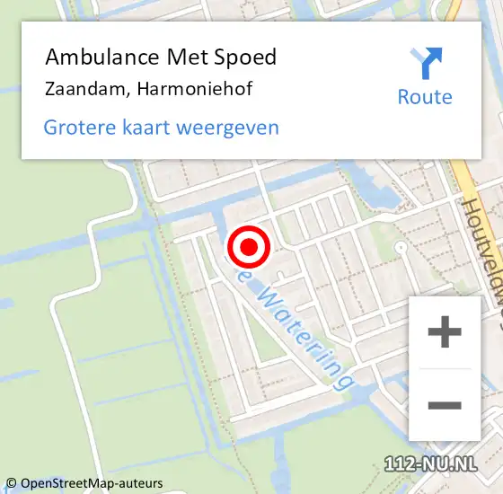 Locatie op kaart van de 112 melding: Ambulance Met Spoed Naar Zaandam, Harmoniehof op 7 april 2022 18:18