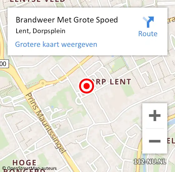 Locatie op kaart van de 112 melding: Brandweer Met Grote Spoed Naar Lent, Dorpsplein op 7 april 2022 18:27