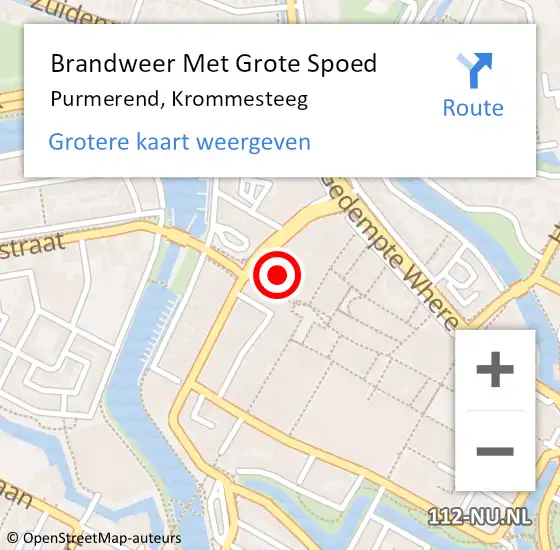 Locatie op kaart van de 112 melding: Brandweer Met Grote Spoed Naar Purmerend, Krommesteeg op 7 april 2022 18:38