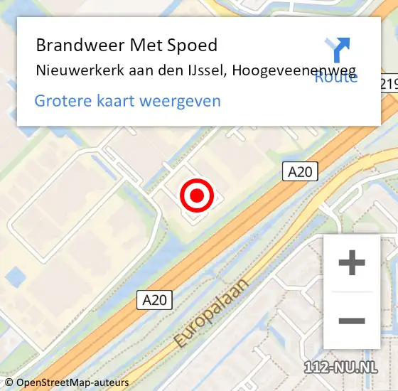 Locatie op kaart van de 112 melding: Brandweer Met Spoed Naar Nieuwerkerk aan den IJssel, Hoogeveenenweg op 7 april 2022 18:42