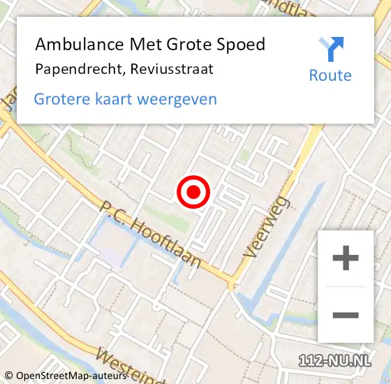 Locatie op kaart van de 112 melding: Ambulance Met Grote Spoed Naar Papendrecht, Reviusstraat op 7 april 2022 19:08