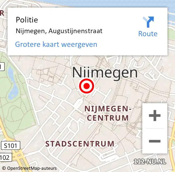 Locatie op kaart van de 112 melding: Politie Nijmegen, Augustijnenstraat op 7 april 2022 19:20