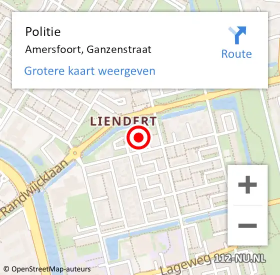 Locatie op kaart van de 112 melding: Politie Amersfoort, Ganzenstraat op 7 april 2022 19:24