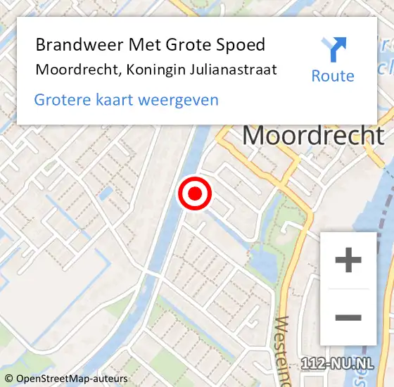 Locatie op kaart van de 112 melding: Brandweer Met Grote Spoed Naar Moordrecht, Koningin Julianastraat op 7 april 2022 19:28