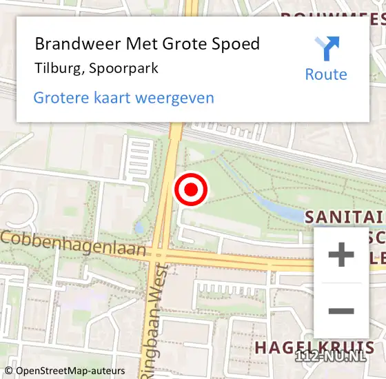 Locatie op kaart van de 112 melding: Brandweer Met Grote Spoed Naar Tilburg, Spoorpark op 7 april 2022 19:35