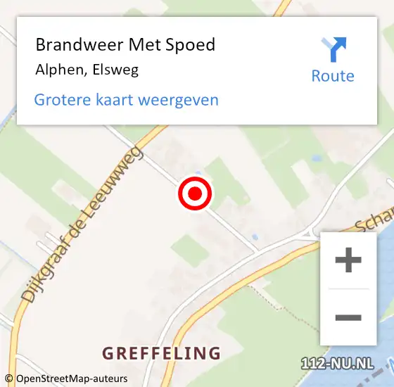 Locatie op kaart van de 112 melding: Brandweer Met Spoed Naar Alphen, Elsweg op 7 april 2022 19:35