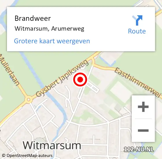 Locatie op kaart van de 112 melding: Brandweer Witmarsum, Arumerweg op 7 april 2022 19:39