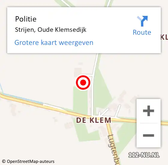 Locatie op kaart van de 112 melding: Politie Strijen, Oude Klemsedijk op 7 april 2022 20:01