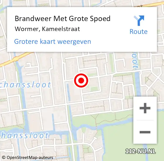 Locatie op kaart van de 112 melding: Brandweer Met Grote Spoed Naar Wormer, Kameelstraat op 7 april 2022 20:02