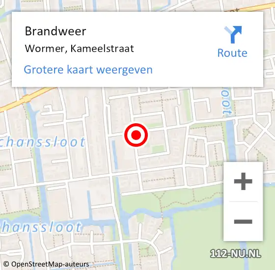 Locatie op kaart van de 112 melding: Brandweer Wormer, Kameelstraat op 7 april 2022 20:05