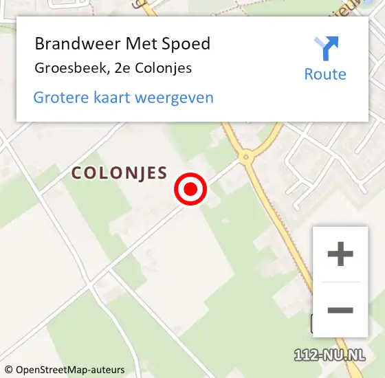 Locatie op kaart van de 112 melding: Brandweer Met Spoed Naar Groesbeek, 2e Colonjes op 7 april 2022 20:07