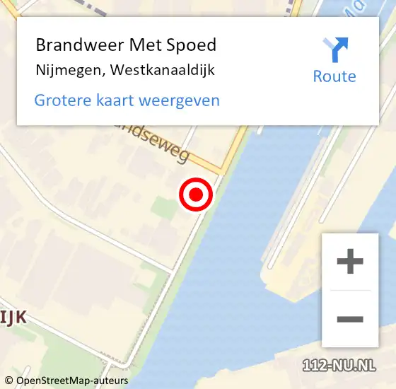 Locatie op kaart van de 112 melding: Brandweer Met Spoed Naar Nijmegen, Westkanaaldijk op 7 april 2022 20:13
