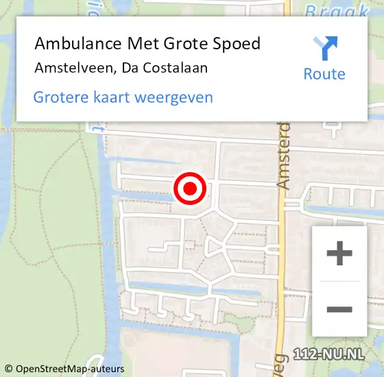 Locatie op kaart van de 112 melding: Ambulance Met Grote Spoed Naar Amstelveen, Da Costalaan op 7 april 2022 20:21