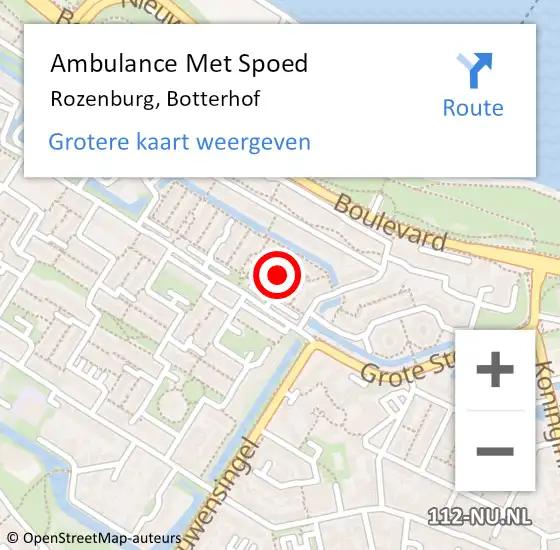 Locatie op kaart van de 112 melding: Ambulance Met Spoed Naar Rozenburg, Botterhof op 7 april 2022 20:22